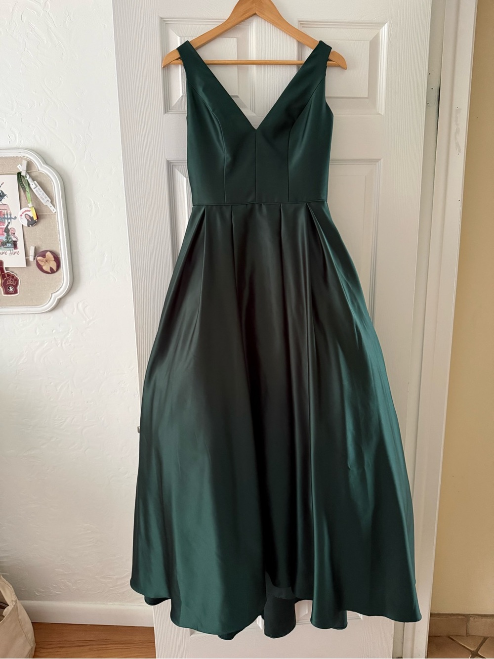 Betsy & Adam Emerald Green V-Neck Satin occasion gown